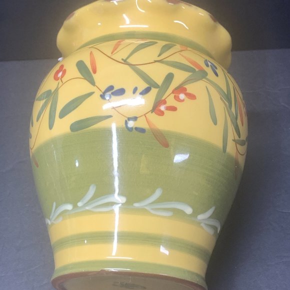 Vintage Hand Painted Ceramic Vase Yellow, Green, Red, Blue - Picture 4 of 8